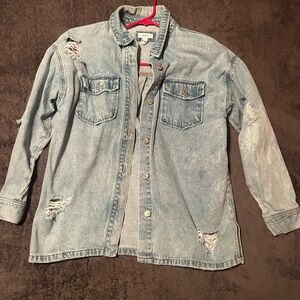 Forever 21 Women Distressed Denim Jacket Large